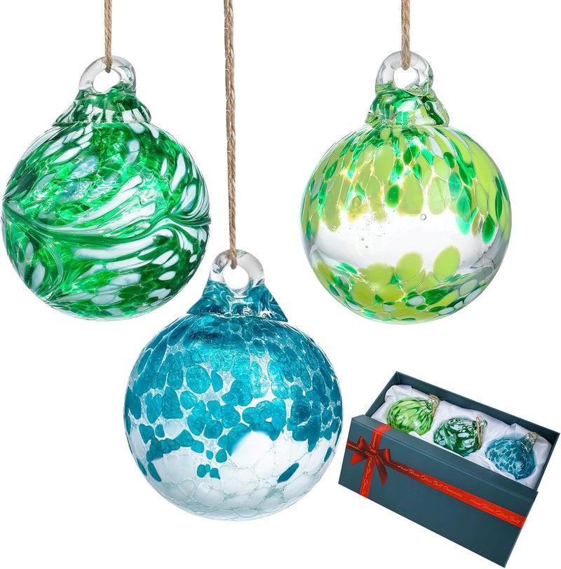 KRISININE 3pcs Hand Blown Glass Gazing Balls 2.3in Hanging Friendship Ball Decor for Home Garden Patio - Image 1